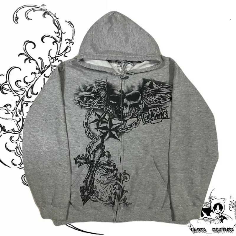 Punk Gothic Skull Print design Men oversized hoodieHigh Street Y2k Fashion Casual jacket Harajuku vintage streetwear sweatshirt W251020