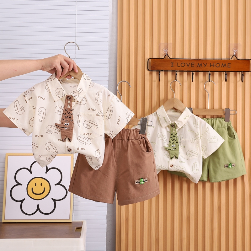 2025 New Hot selling Boys' Summer Short sleeved Set, Two piece Set, Fashionable and Western Style, Baby Summer Shirt, Free Shipping Children