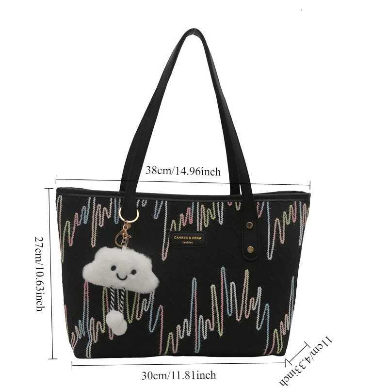 Leisure Commuting Large Capacity Bag for Women New Fashion College Student Class Shoulder Bag Striped Embroidered Tote BagsT251020