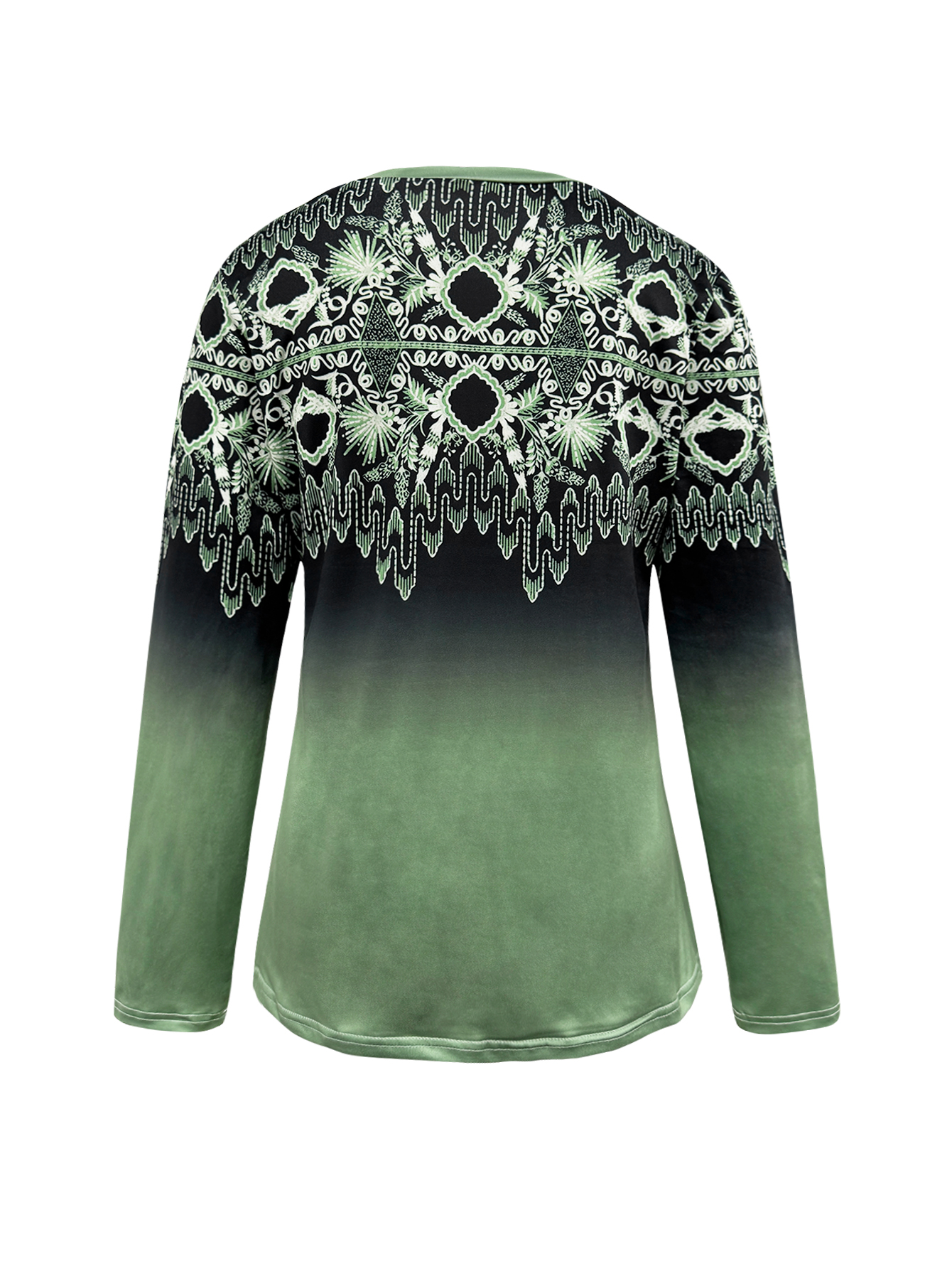 Women's Autumn & Winter Retro Ethnic Style Gradient Floral Printed Crew Neck Top, Casual Daily Wear Milk Silk Blouse-CF55338