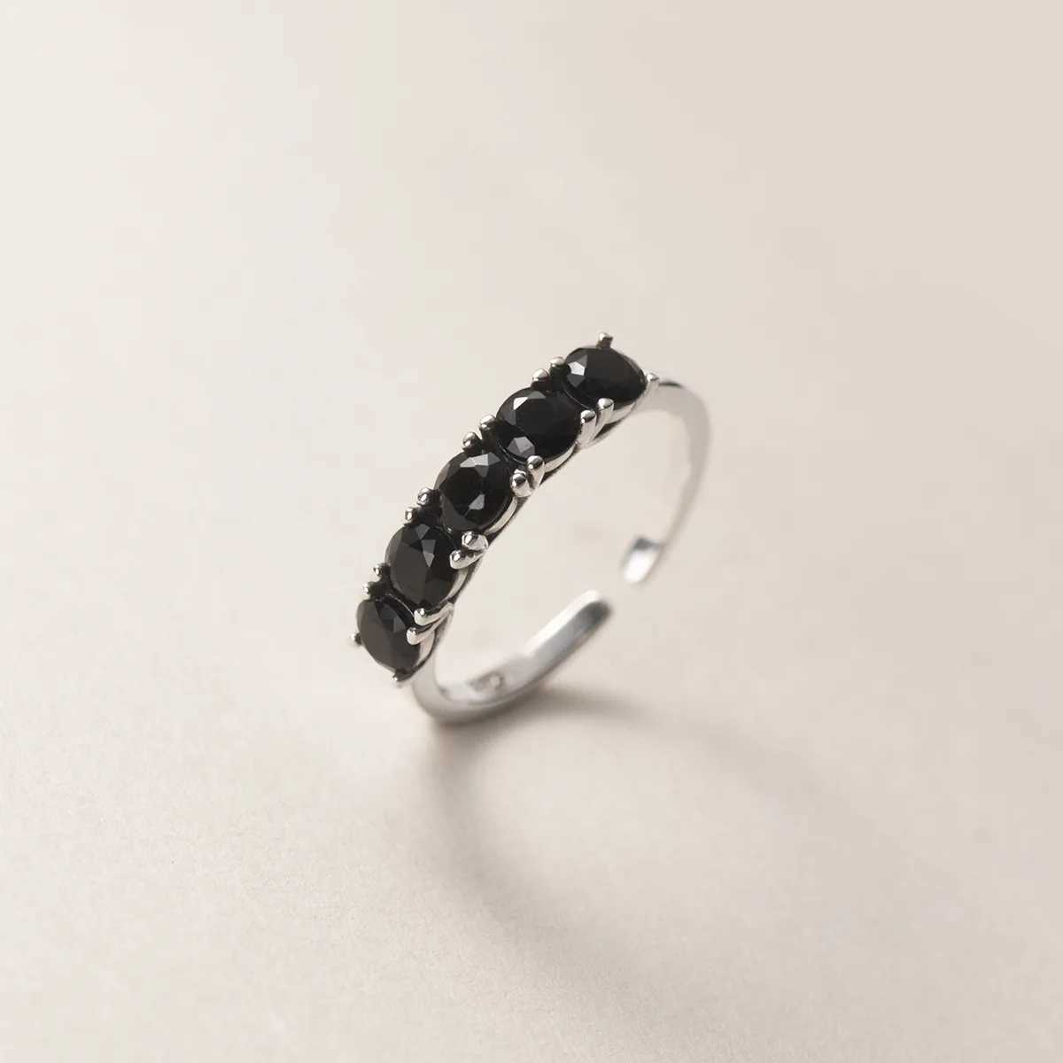 925 Sterling Silver Black White Zircon Adjustable Rings For Women Wedding Jewelry Accessories Envo Gratis J251020