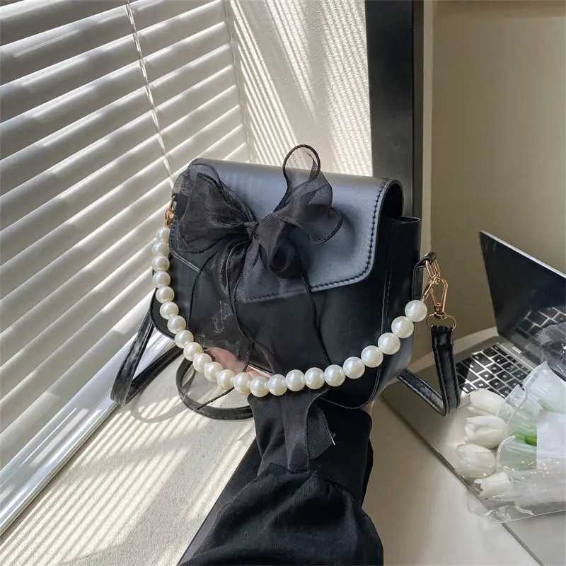Pearl Lace Bow Collocation PU Leather Small Bags for Women Daily Use Handbag Shoulder Cross Body Bags Teen Girls Phone PouchT251020