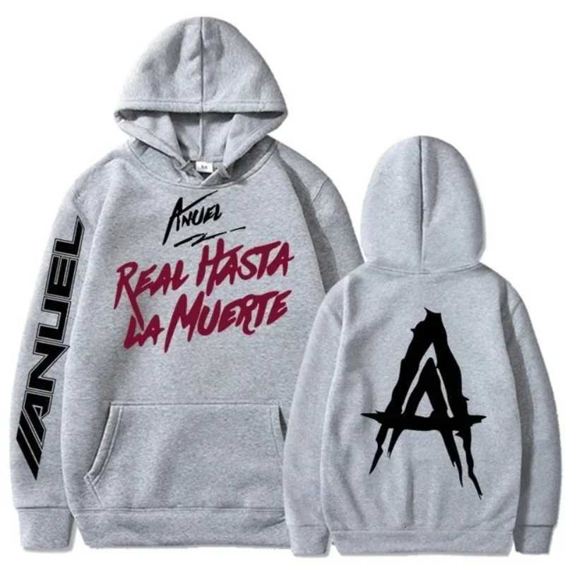 Autumn Fleece Mens Hoodies Anuel AA Real Hasta La Muerte Print Sweatshirts Streetwear Rapper Loose Pullover Casual Hooded Tops W251020