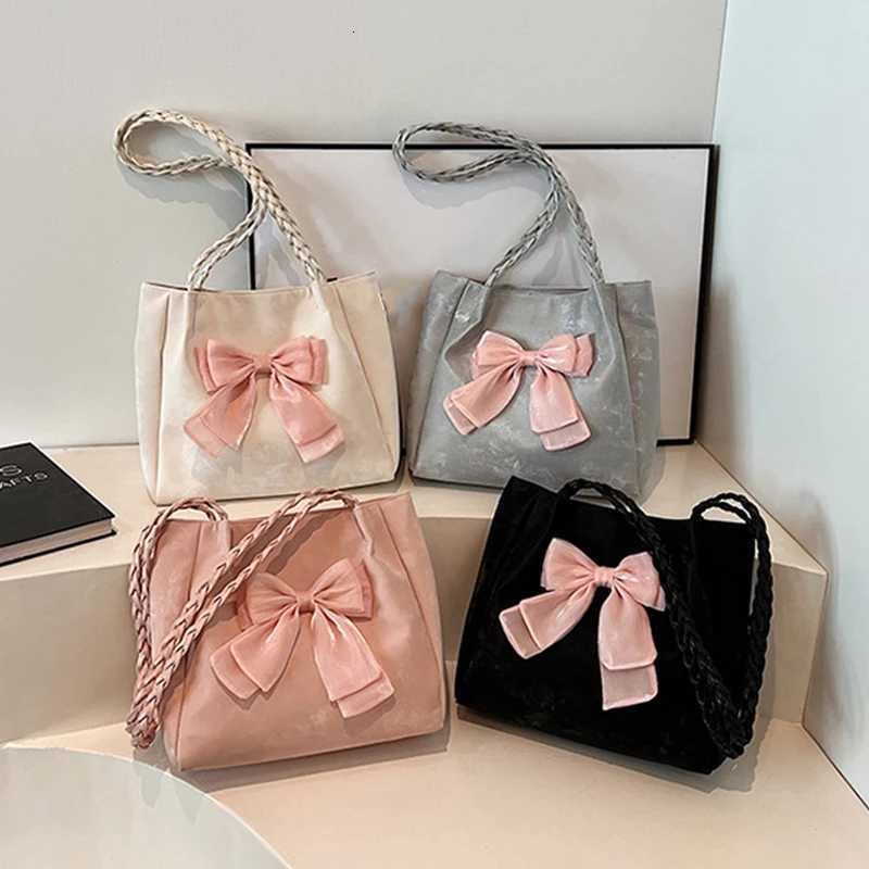 Bow Contrasting Color Single Shoulder Versatile Casual Handheld Tote Womens BagT251020