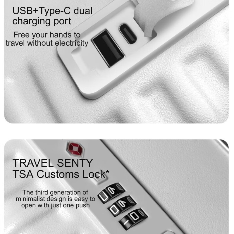 Bagage à poignée large à ouverture avant de 20/24 pouces, roues silencieuses de chargement USB, valise de voyage multi-compartiments pour PC (arg