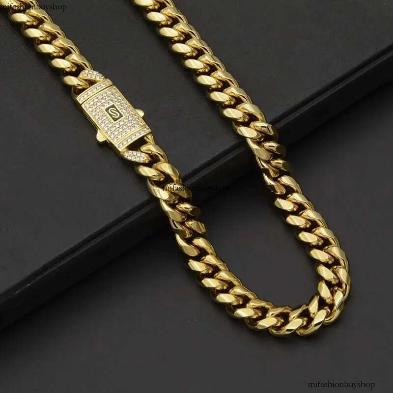 Hip Hop Bling Iced Out Gold Color Stainless Steel CZ Cuban Miami Necklace Link Chain for Men Rapper Jewelry