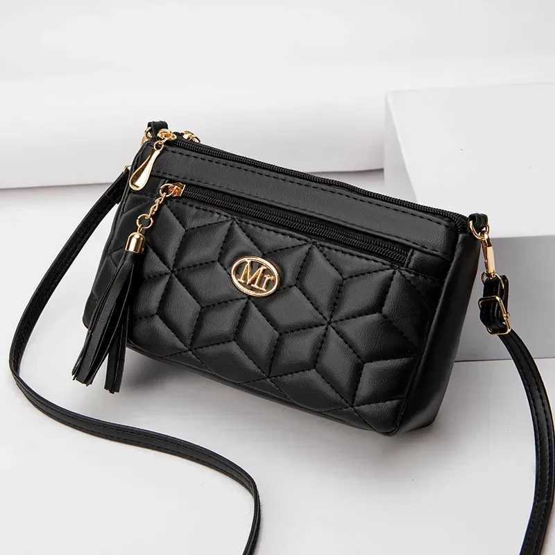 Double Zipper Crossbody Bag 2024 New Fashion PU Diamond Lattice Shoulder Bag Tassel Decoration More Zipper Pocket Large CapacityT251020