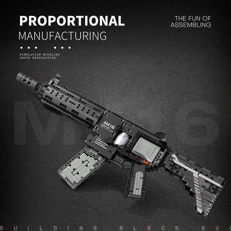 Military Electric M416 Rifle Assembled Building Blocks Bricks Model MOC Army Weapons Machine Gun Firearms Sets Kid Toy Boy GiftsXJ251020