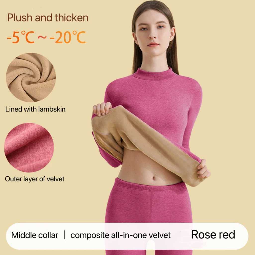 Womens Thermal Underwear Winter Plus Sizes Pajamas Suit TopsPants Stand Collar Long Sleeve Homewear Womens Underwear SetT251020
