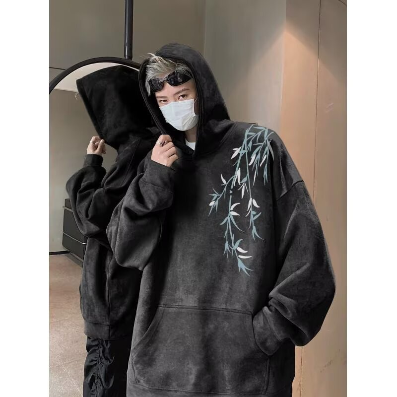 New Chinese Style Suede Hooded Sweatshirt For Men, Hong Designer Hoodie Jacket Tracksuit Men Polo Veste Coat Kong Style Loose Hoodie, Trendy Brand Hea