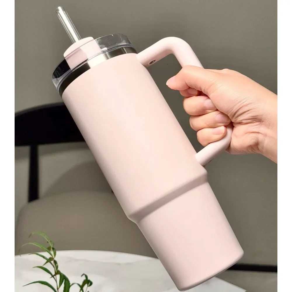 40oz d Coffee Cup Thermal Vacuum Insated with Handle and Straw Lid Stainless Steel Portable g for Sports Tour Y251020
