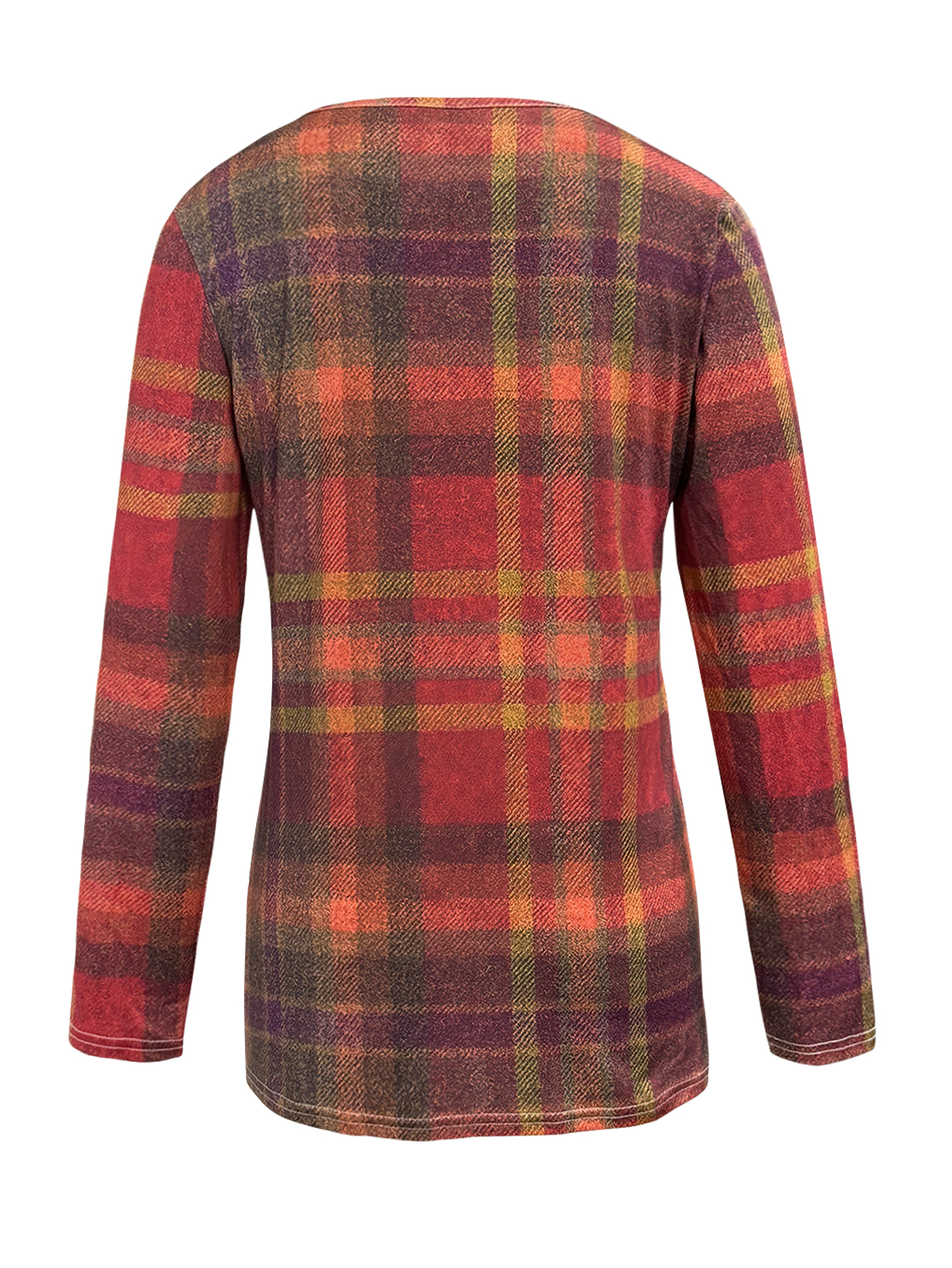 Women's Retro Plaid V-Neck Long Sleeve T-Shirt, Versatile Milk Silk Casual Top-CF40378