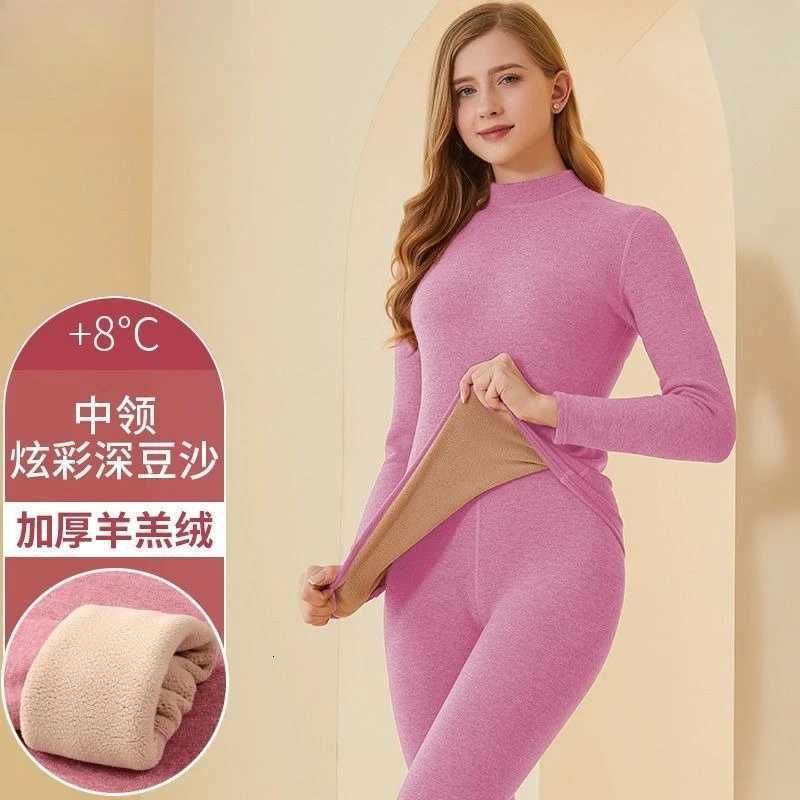 Women Sets Warm Thermal Thicken Lamb Wool High Collar Pullover Long Pants Women Clothing Selfheating Autumn Winter UnderwearT251020