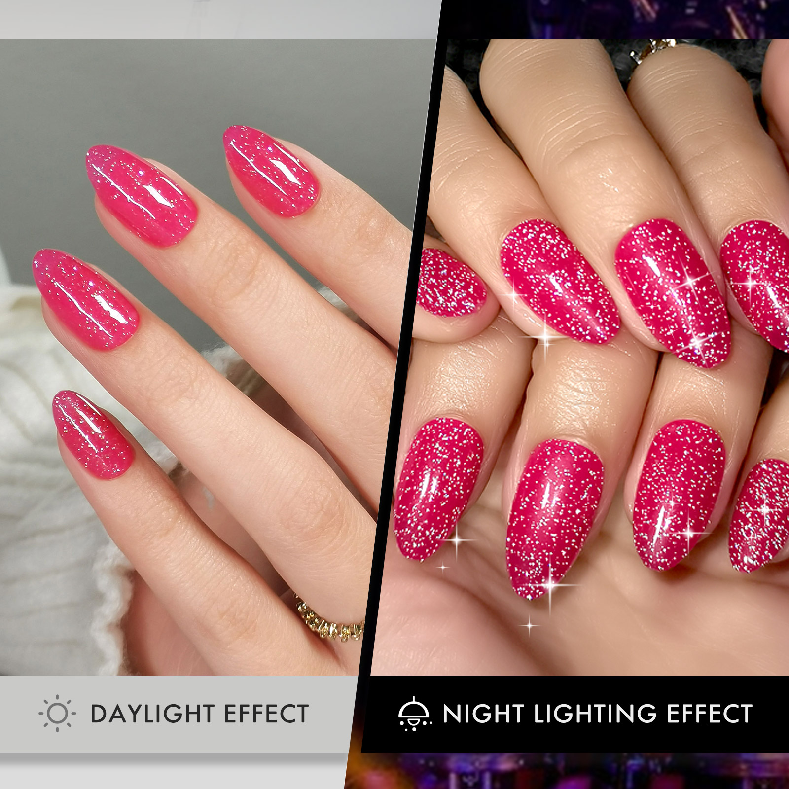 starlight hot pink presson nails with shining diamonds soft jelly gel false almond nails with glue 16 sizes 32 reusable pieces