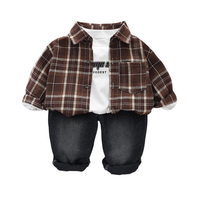 2025 new hot selling western-style checkered shirt, handsome and fashionable casual pants for little boys, three piece set for boys, free shipping des