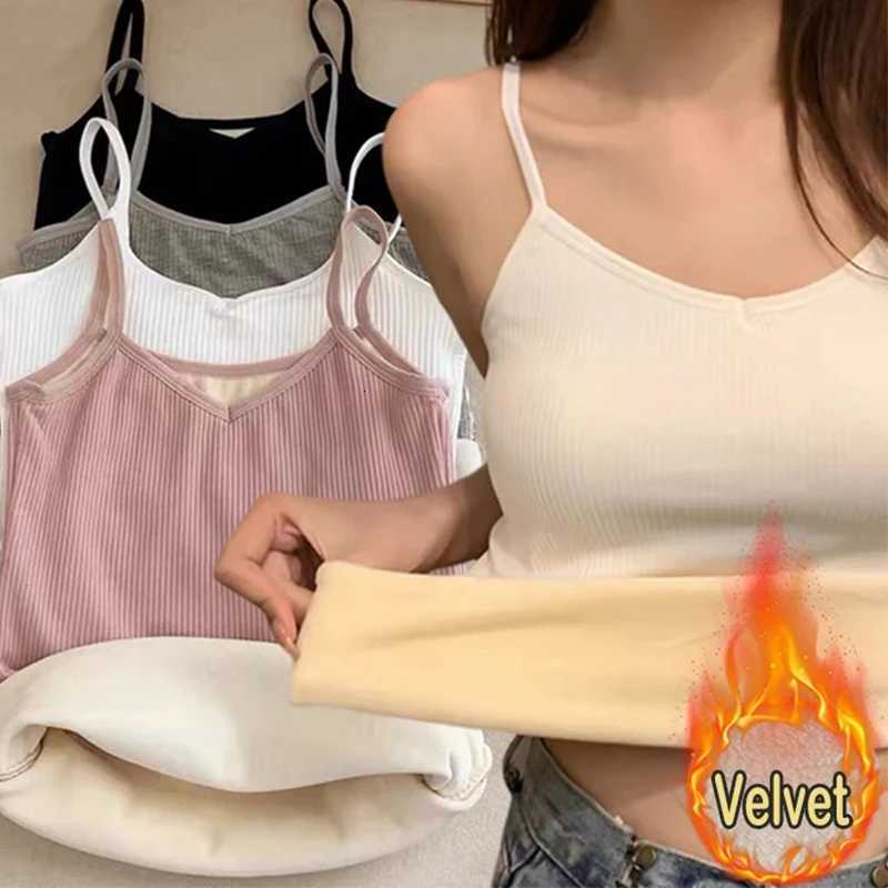 Women Warm Tank Top Casual Sleeveless Sexy Solid Camisoles Female Thermal Elastic Black Thin Velvet Underwear Tank TopsT251020