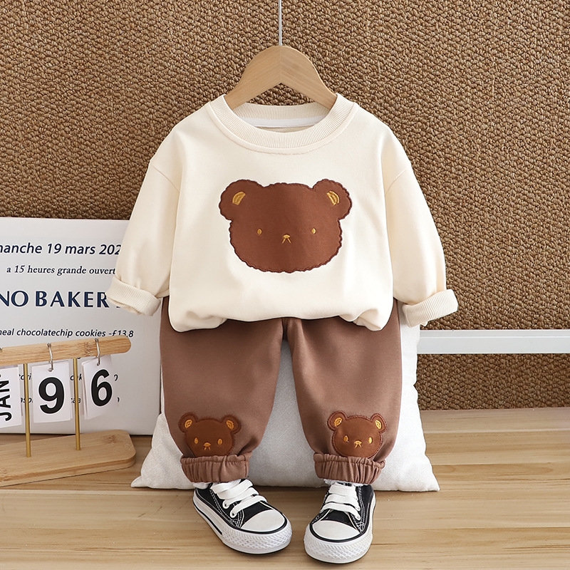 2025 New Hot selling Children's Wear Casual Bear Hoodie Baby Spring and Autumn Two piece Set Boys' Autumn Set