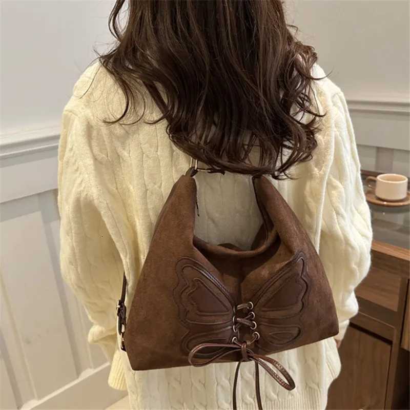 Faux Suede Tote Bag Bow Tie Backpack Chic Retro Single Handbag Women Shoulder Messenger Bag Matte PU Leather Cross Body BagsT251020
