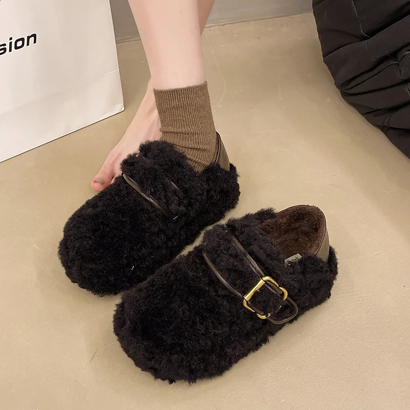 Winter Women Causal Cotton Shoes Warm Furry Hairy Fashion Outdoor Women Student Plush Shoes Versatile Ladies Flat Moccasins 251013