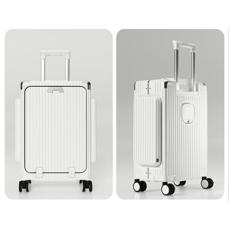 20/24 Inch Front - Opening Wide Handle Luggage, USB Charging & Silent Wheels, Multi - Compartment PC Travel Suitcase (Silver/White/Black) for Business