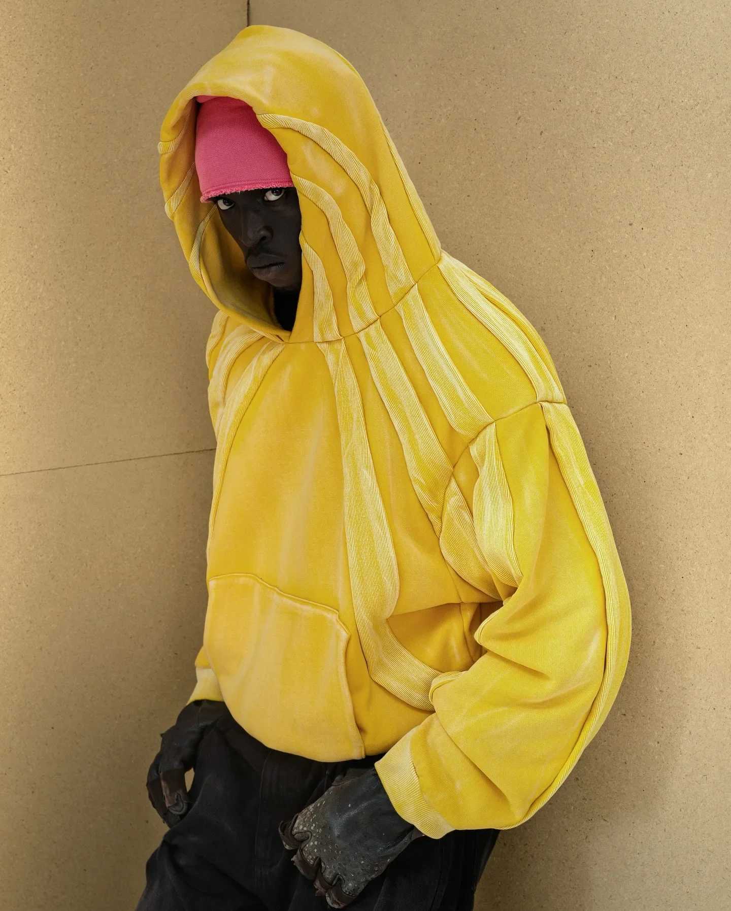 Street Fashion Stripe Patch Yellow Hoodie Harajuku Hip Hop Embroidery Long Sleeve Coats Loose Hooded Sweatshirt Men Pullover Top W251020