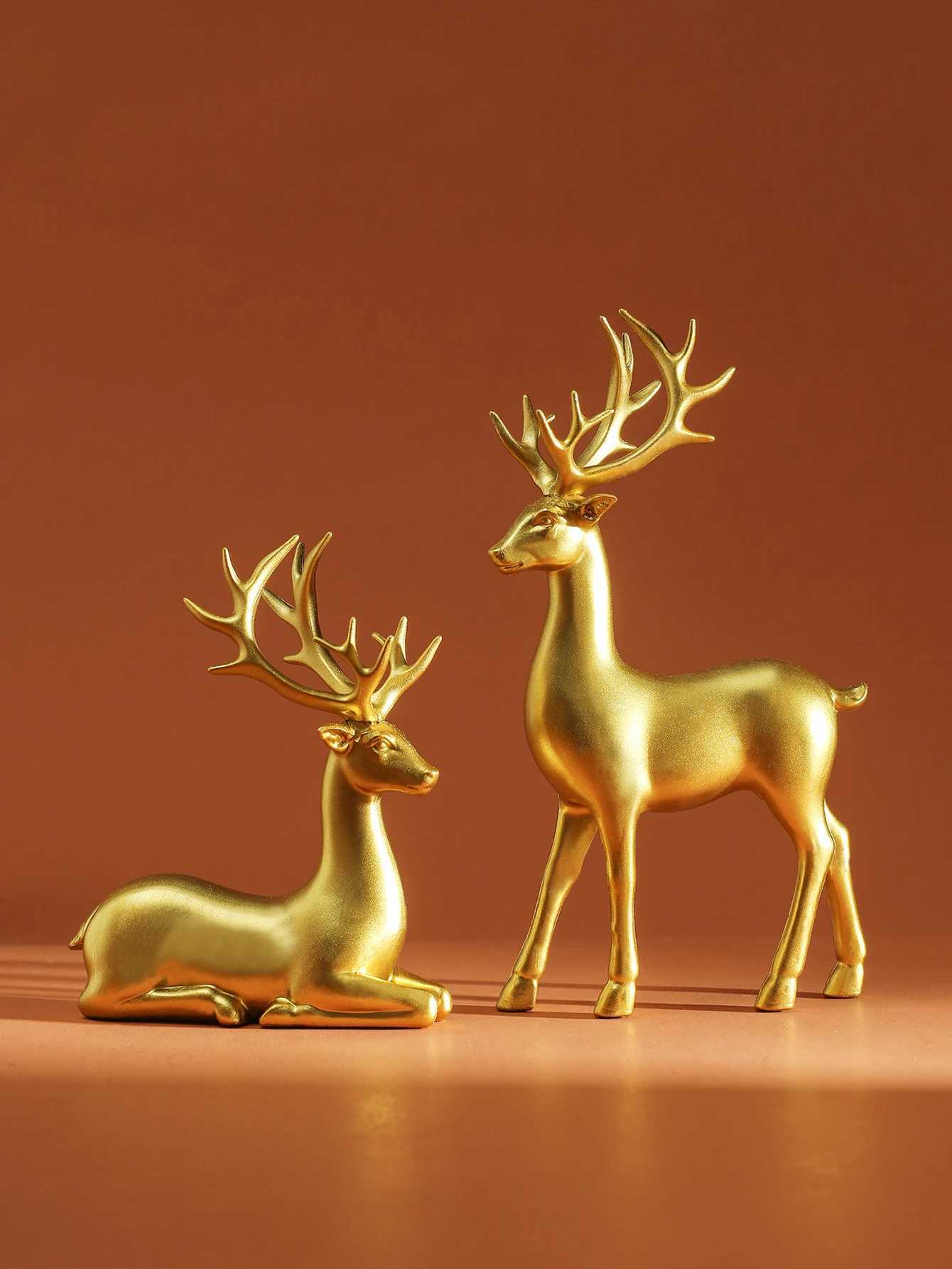2 Pcs Reindeer Christmas Table Decoration for Home Indoor Xmas Holiday Small Statue Rustic Table Decor Christmas Reindeer Decor C251020