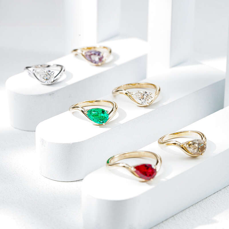 1ct StarsGem Curved Pear-shaped 6x 9mm IGI Laboratory/Emerald/Blue/Red 9K/10K/14K/Thin Ring