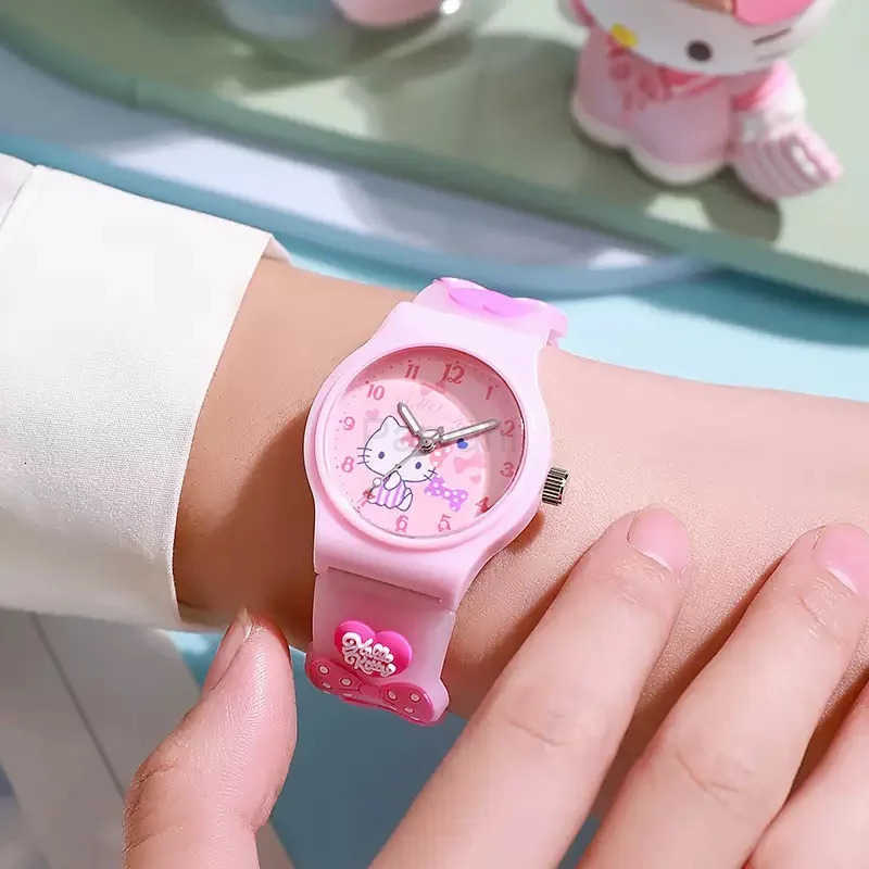 Sanrio Sanrio 3D Pattern Childrens Watch Cinnamoro Hello Kitty Waterproof Quartz Watch Kuromi Cartoon Silica Gel Watchband Kids L251020