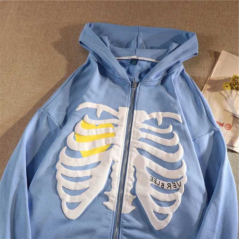 Y2K Skeleton Hoodies Women 2025 Vrouwen Gothic Zwart Zip Up Oversized Sweatshirt Dames Retro Harajuku Capuchon Streetwear Tops W251020