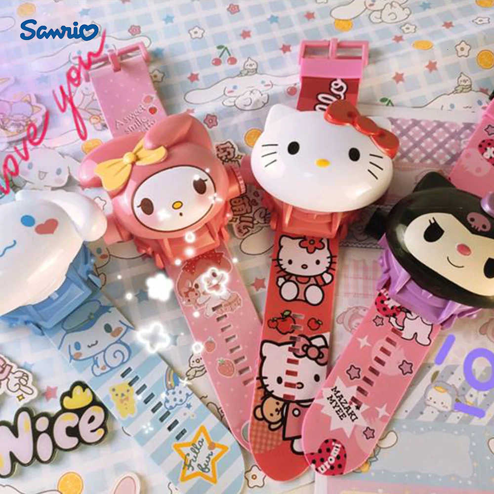Sanrio Sanrio Hellokitty 3D Projection Digital Watch Cinnamoroll Kuromi Melody Cartoon LED Silica Watchband Electronic Watches Gifts L251020