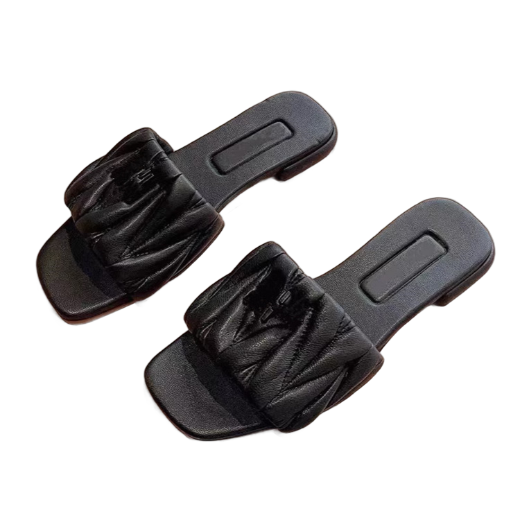 Summer Slippers Women sandals Fashion Classic Flat Beach Scuffs Leather Rubber Sliders Pink White Black Green brown straw