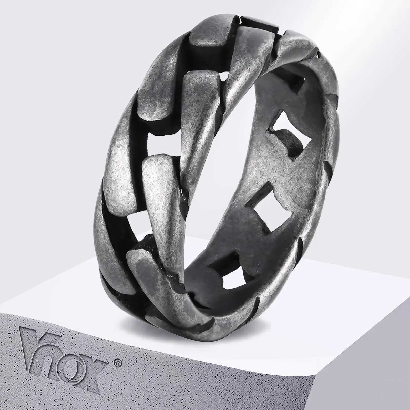 Vnox Men Vintage Oxidized Stainless Steel Rings Links Shaped Finger Band Punk Rock Male Alliance J251020