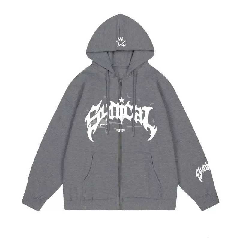 Mens Zipper Retro Hooded Sweatshirt with Star lettering Multi functional Casual Jacket American Fashion 2025 W251020