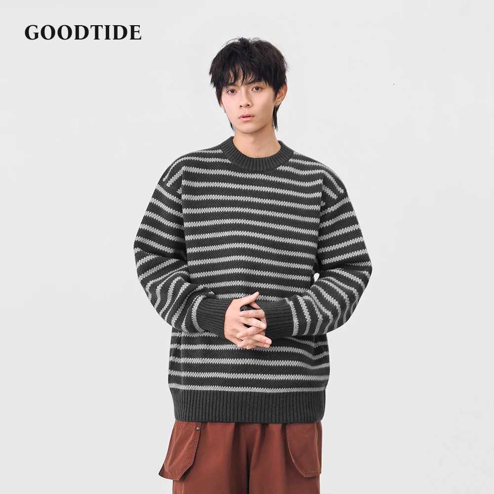 Fashion Mens Casual Crew Neck Sweater 2025 Winter New Stripe Knitted Pullover Comfortable Soft Long Sleeve Jumper Top W251020