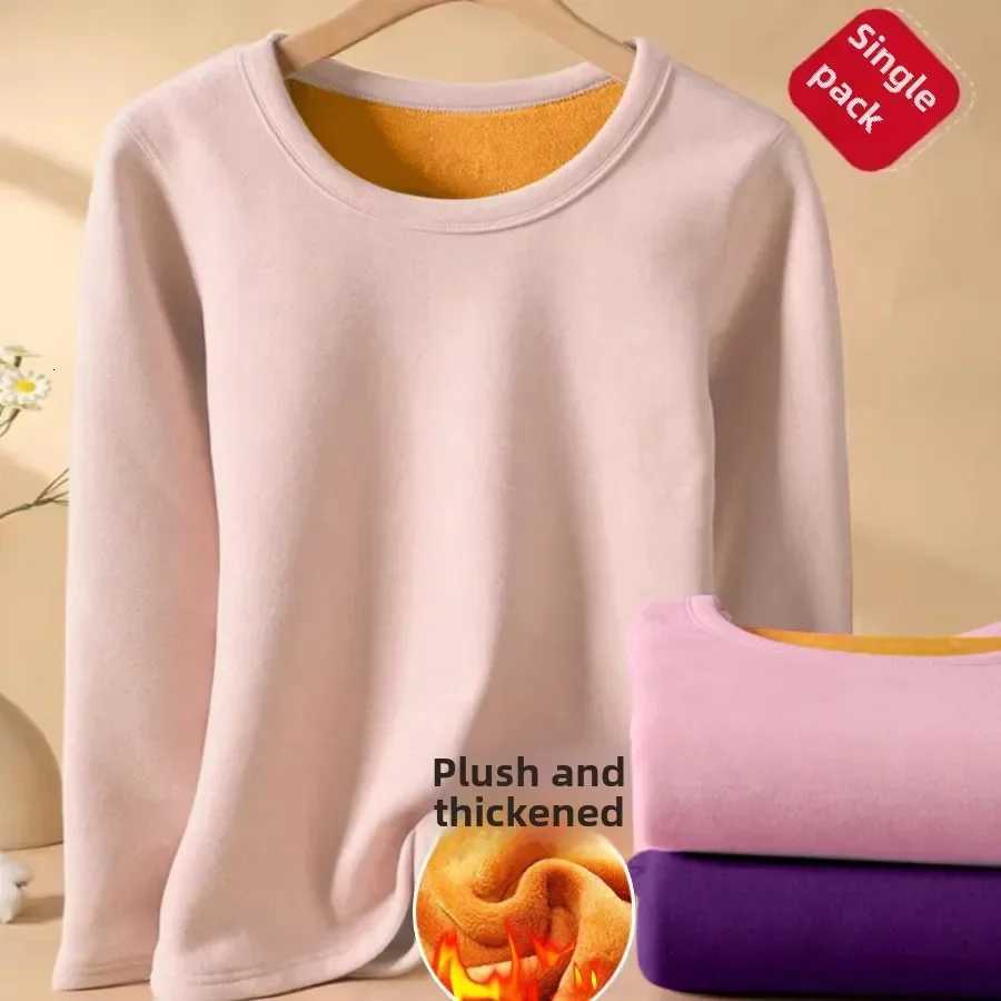 Thermal Underwear Womens AutumnWinter Round Neck FleeceLined TShirt Base Layer Top Thickened Inner Solid Warm BraT251020