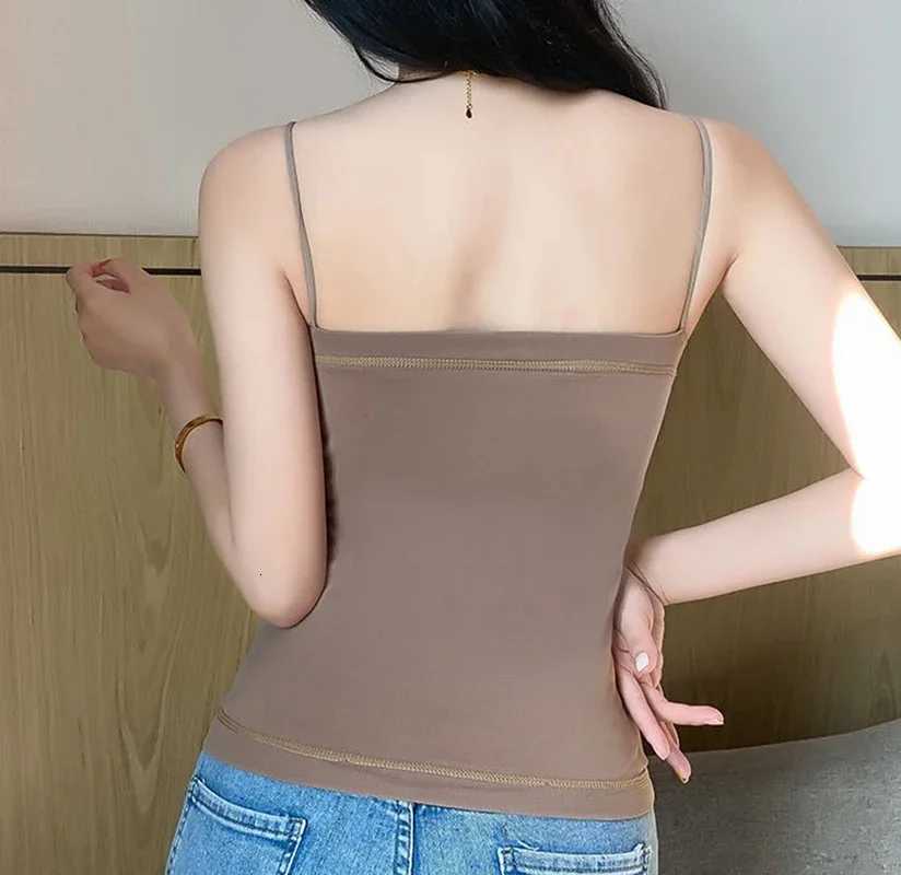 Women Winter Velvet Thickened Undershirt Women Slim Cozy Thermal Underwear Camisole Warm Sling Vest Top Bottoming ClothingT251020