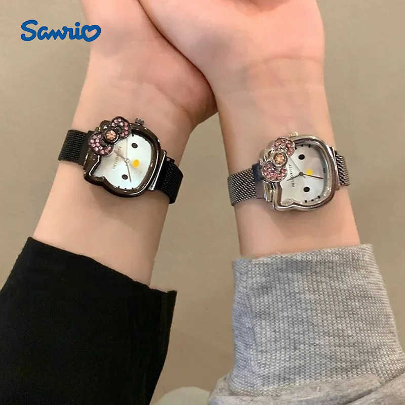 Sanrio Hello Kitty Diamond Watch with Magnetic Strap Kawaii Pink Gold Silver Metal Jewelry Cartoon Bow Design Girlfriend Birthday Gift L251020