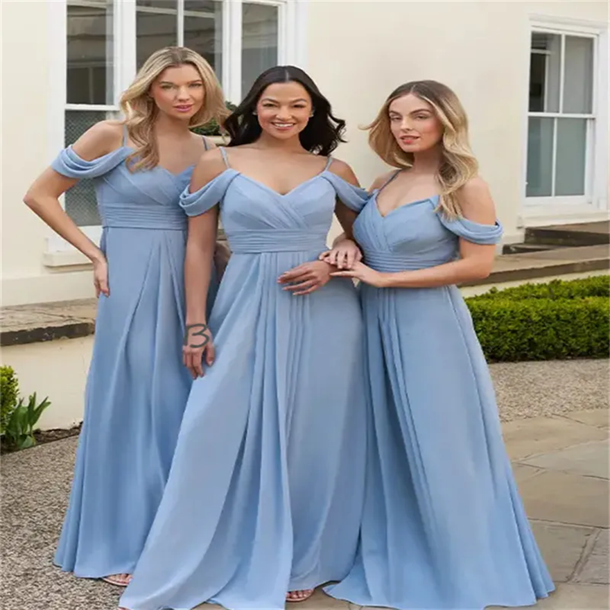 Teal Blue Bridesmaid Dress Multiple 2025 Boho Beach Chiffon Wedding Guest Dress Spaghetti Strap Women Evening Formal Party Vestidos Festas Robes Soire