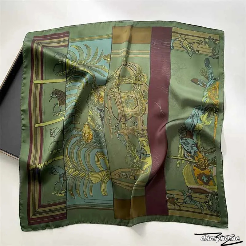 Animal Scarf: 27.5 Square Silk Bandana Scarf For Women - 70S Headband Style, Breathable Green Horse Print Ddmyhome