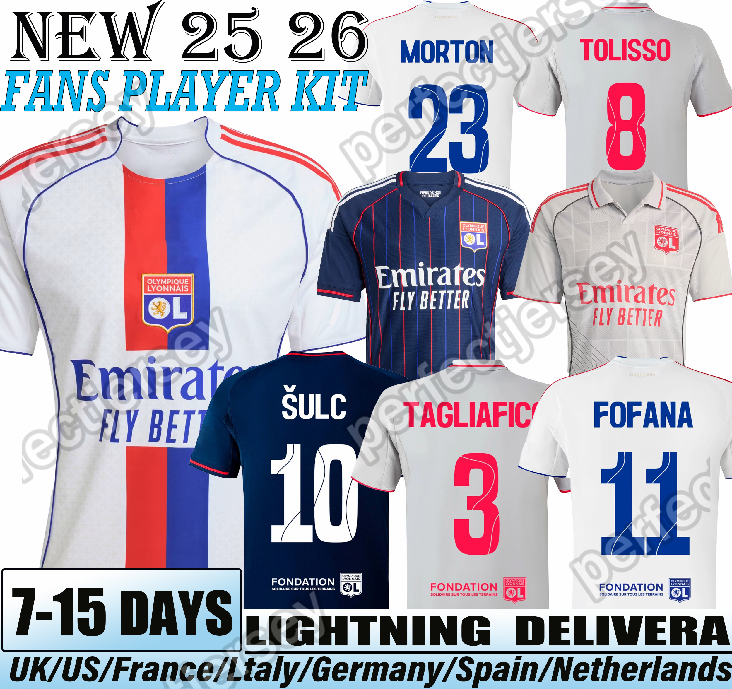 25 26 maillot lyon Soccer Jerseys TOLISSO ABNER A.MOREIRA A. RODRIGUEZ FOFANA BARISIC DE CARVALHO GHEZZAL 2025 2026 Olympique lyonnais Football Jerseys Men Kids Kit