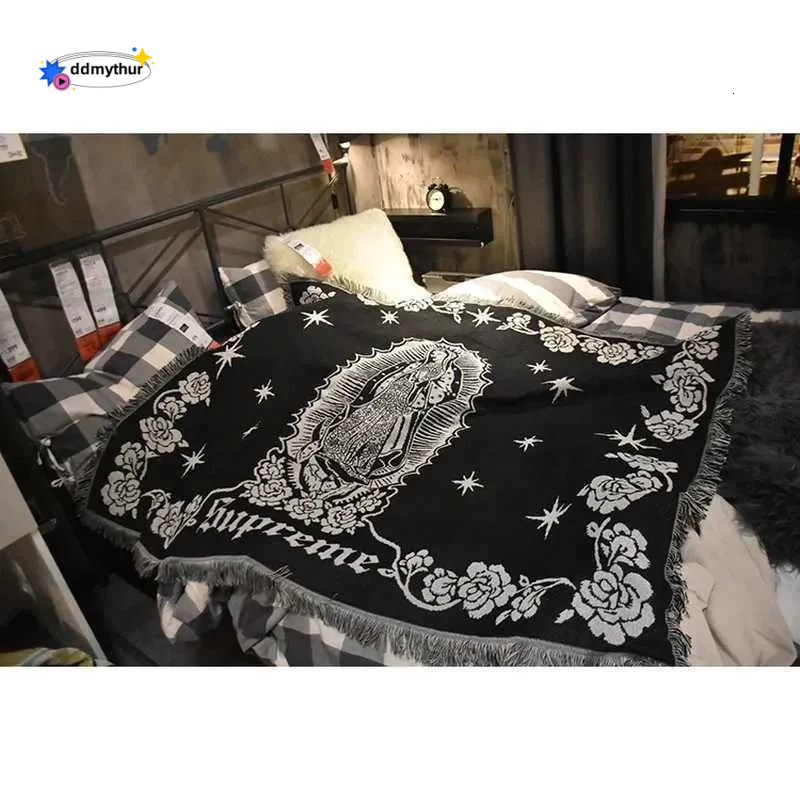 Tapestry Street Art Blanket - Virgin Mary Design, Lightweight Throw for Camping, Sofa Decor, and Xmas Blankets ddmythur