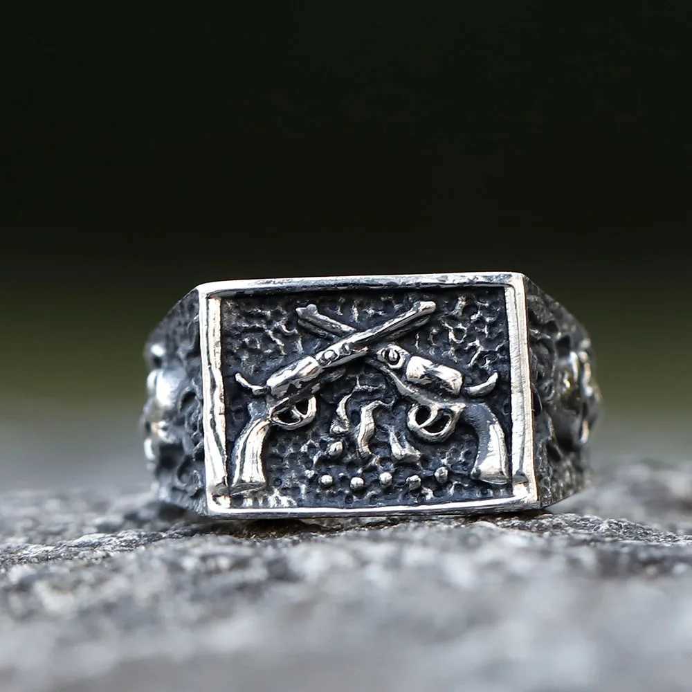 2022 NEW Mens 316L stainlesssteel rings Punk Rock Gothic Pistol skull ring for teens fashion Jewelry for gift free shipping J251020