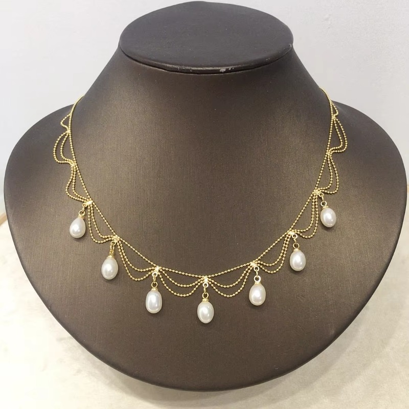 Jewellery High Quality 18K Gold Plated Retro Palace Style Tassel Charm Natural Freshwater Pearl Pendant Necklace for All Occasions Gift Textured Elega