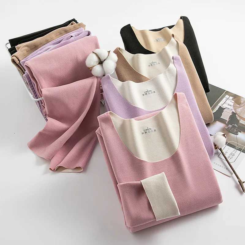 Autumn Winter Womens Thermal Underwear Plus Velvet Doublesided Brushed Bottoming Underwear Lingerie Set Woman Winter ClothingT251020