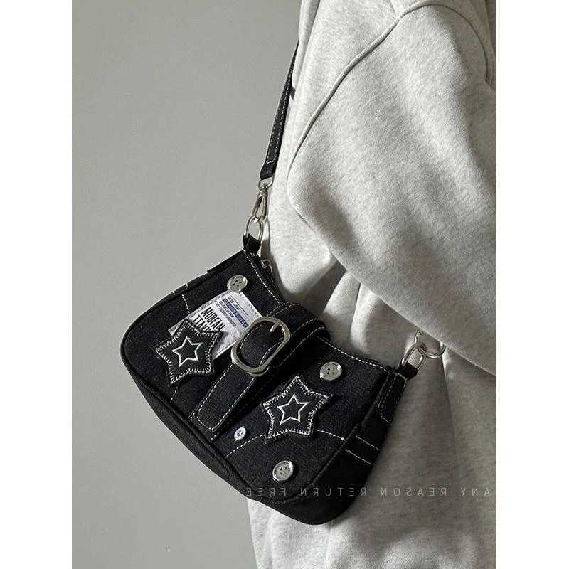 Fashion Vintage Y2k Ladies Shoulder Bags Sweet Cool Star Chain Womens Underarm Bag Black Goth Denim Female Tote Handbag PurseT251020