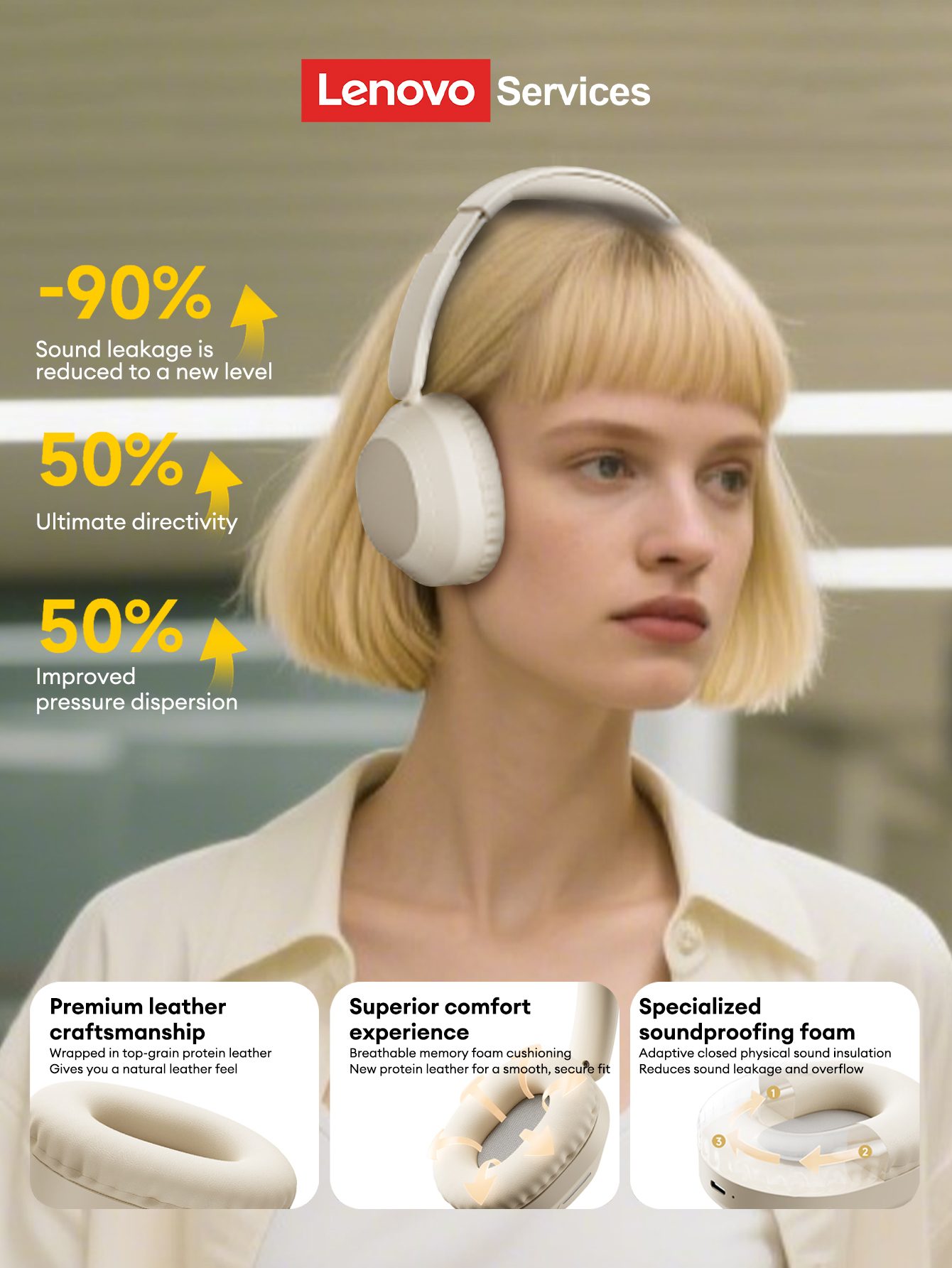 LenovoService Over-Ear Bluetooth 6.0 Wireless Headphones LE601 High-Fidelity Sound Comfortable Noise-Cancelling Gaming-Grade Performance Extra-Long Ba