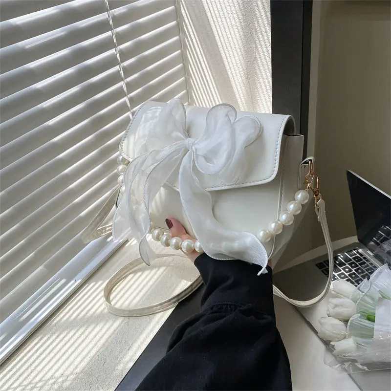 Pearl Lace Bow Collocation PU Leather Small Bags for Women Daily Use Handbag Shoulder Cross Body Bags Teen Girls Phone PouchT251020