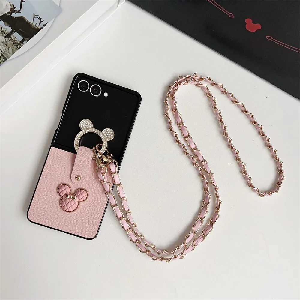 Crossbody Lanyard Phone Case For Galaxy Z Flip 7 6 5 4 3 Flip7 Flip6 Flip5 Cute Cartoon Ring Leather Protective Cover J251114