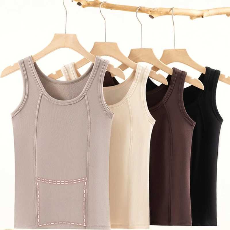 Winter Woman Thermal Underwear Winter Pockets Thermo Lingerie Warm Top Plus Size Wear Thermo Vest Undershirt No Chest CushionT251020