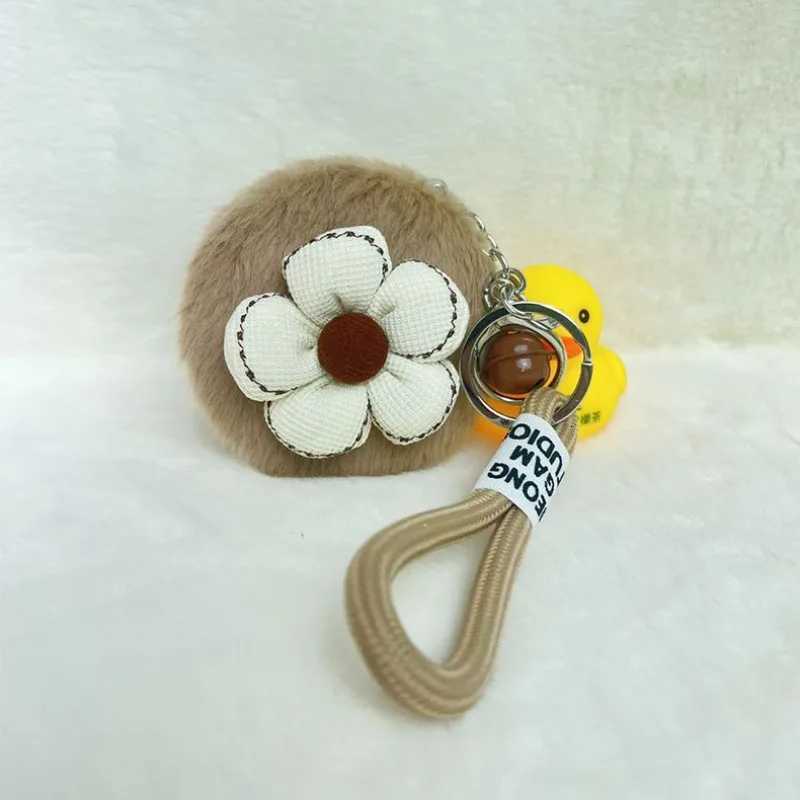 Plush flower small mirror portable mini makeup mirror cute folding mirror bag pendant C2510204